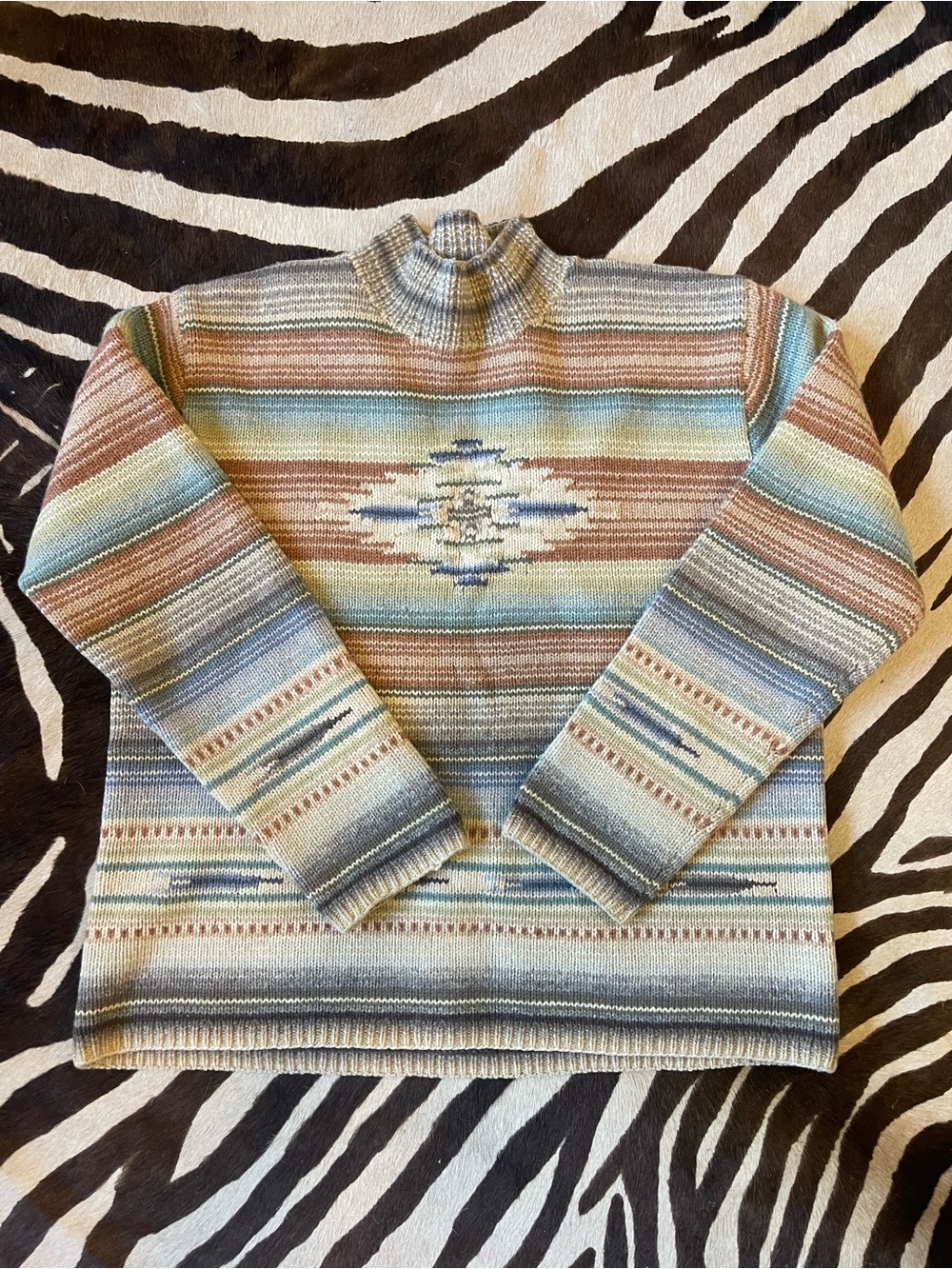 Ralph Lauren Rate Vintage Southwestern Stripe Mock Neck Sweater - Picture 2 of 7